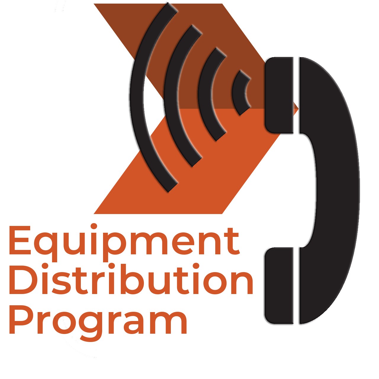 Equipment Distribution Program. A computer graphic of a phone with sound waves coming from the earpiece. 