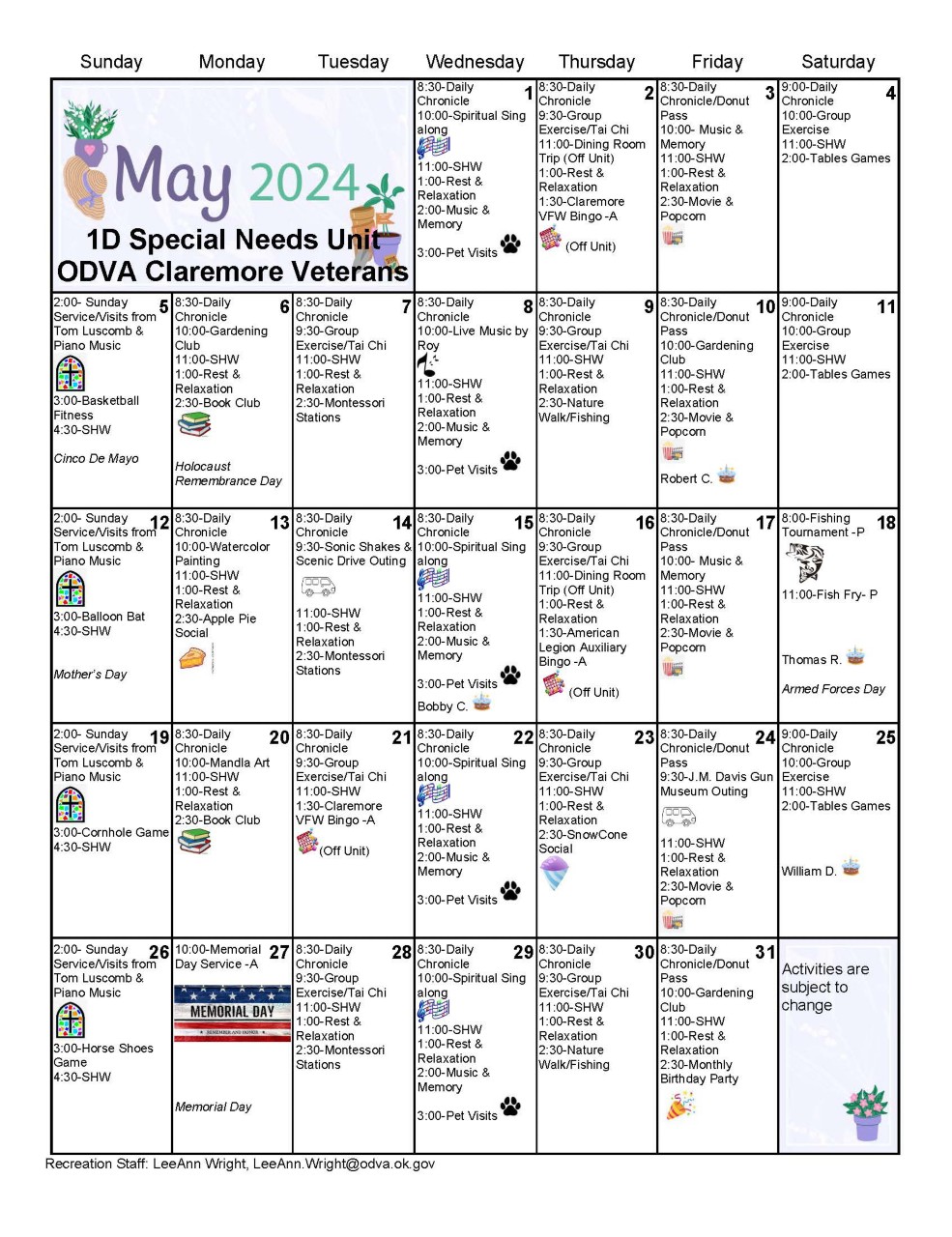 Claremore 1D May 2024 Calendar