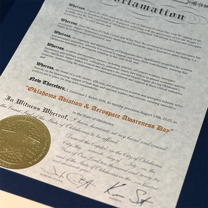 August 19, 2025 'Oklahoma Aviation and Aerospace Awareness Day' Proclamation