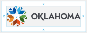 Horizontal style Oklahoma state star and text showing logo spacing with x values
