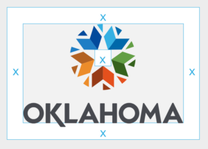 Vertical style Oklahoma state star and text showing logo spacing with x values