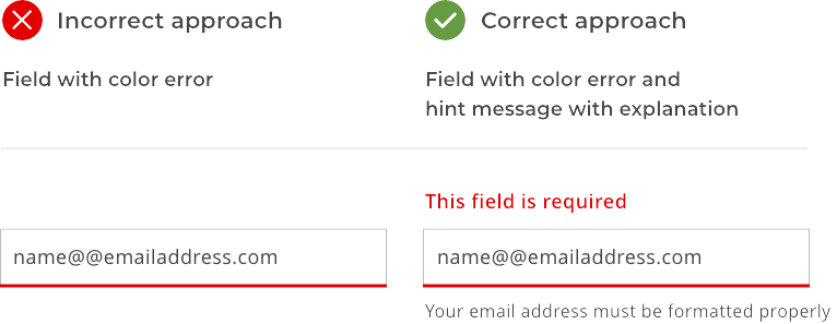 form section screenshot showing correct way to associate and display an error message for an incomplete field