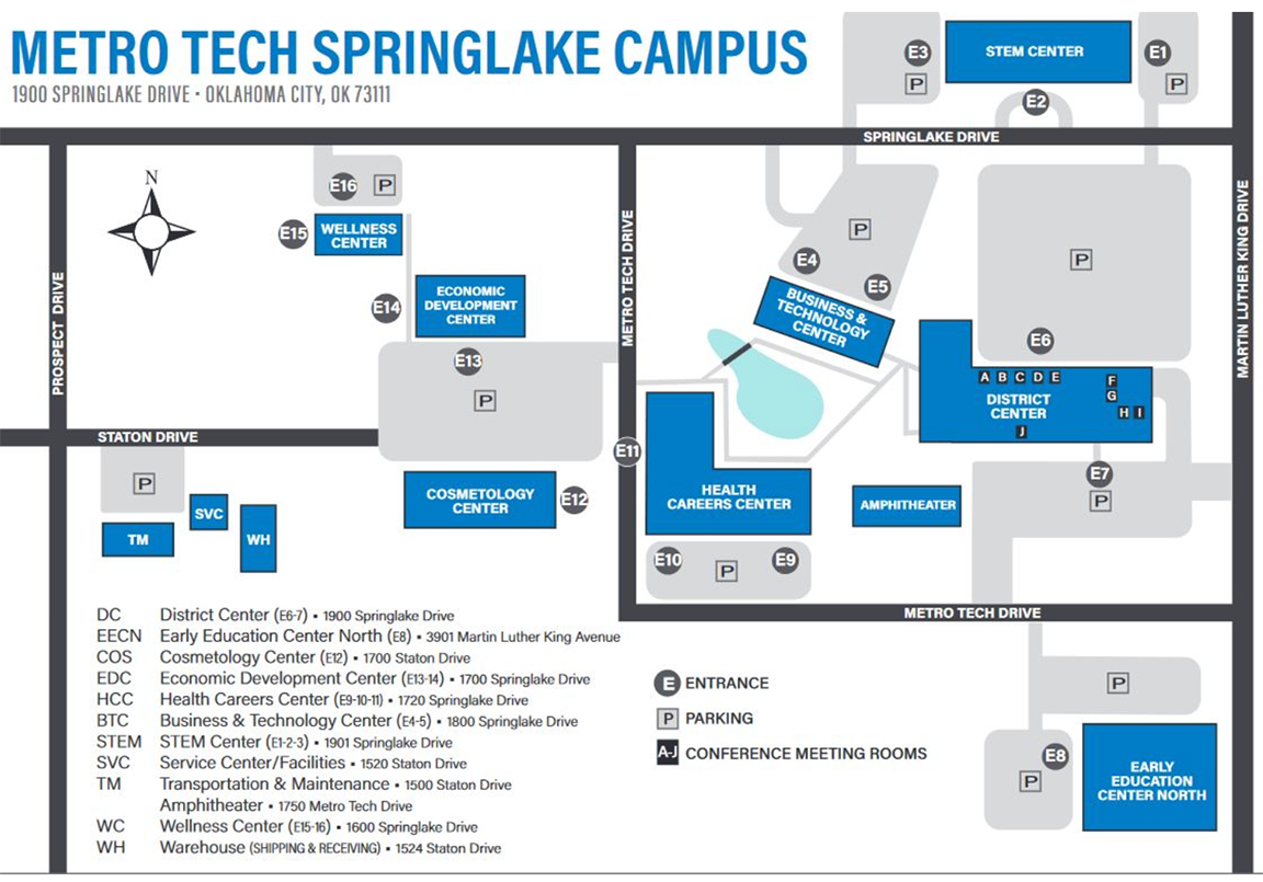 Map of Metro Tech campus that shows the District Center location.