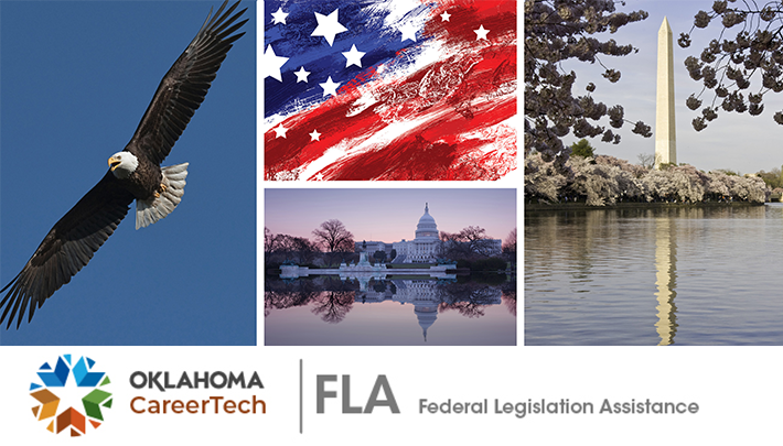 Federal Legislation Assistance Website Banner has 4 images: an eagle soaring; a red, white and blue flag with stars; Washington Monument; and the U.S. White House