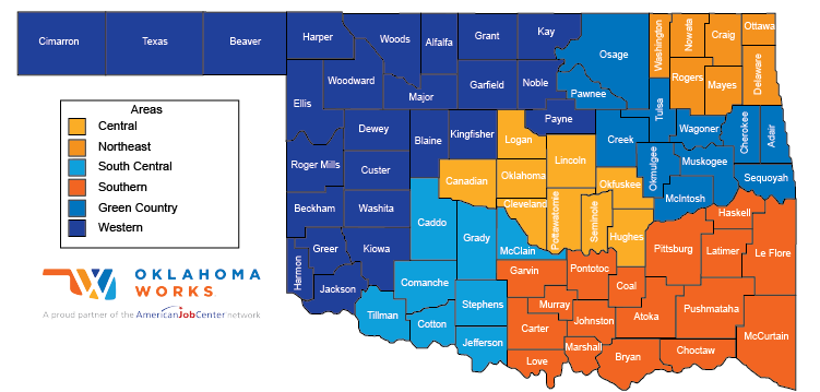 Workforce Regions of OK Map
