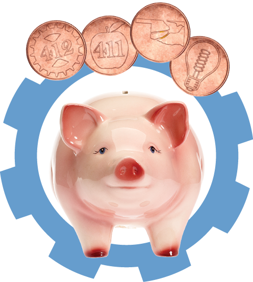 funding Graphic of a piggy bank with coins