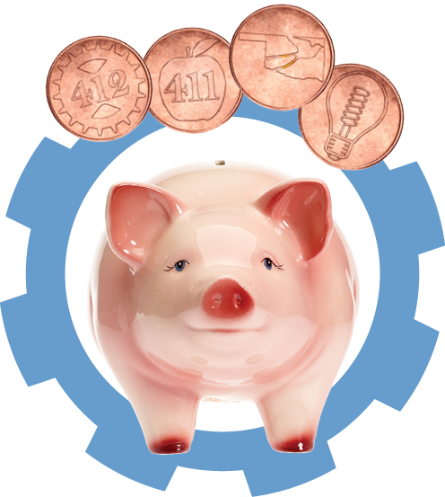 Graphic of a piggy bank with coins
