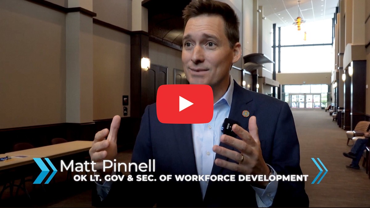 Matt Pinnell, Oklahoma lieutenant governor and secretary of workforce development; photo links to CareerTech workforce development video; opens in new tab.