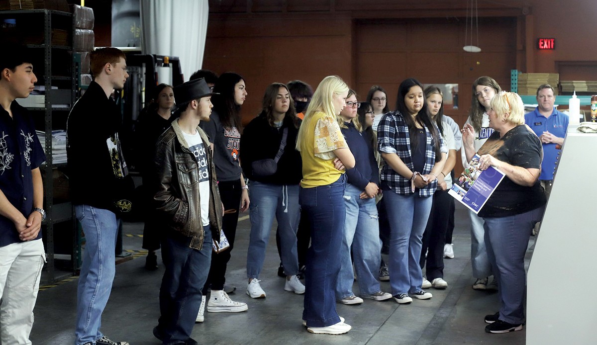 Red River Technology Center graphic design and digital marketing and business and information technology programs visit Oklahoma CareerTech's printing plant.