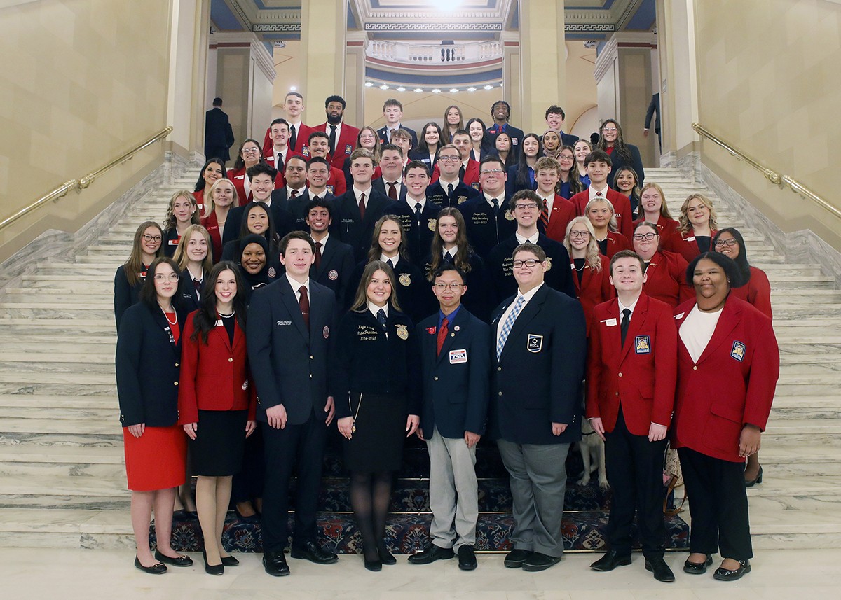 Oklahoma CareerTech student organization state officers gathered at the state Capitol on Feb. 25, 2025, for CTSO Day at the Capitol.