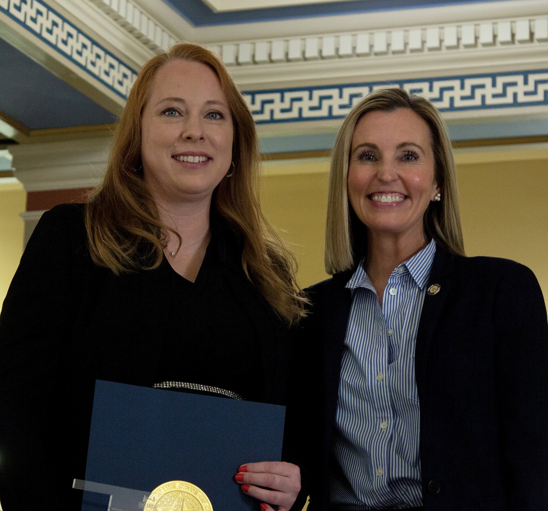 pfrehm-leslie-2 Leslie Pfrehm, left, Moore Norman Technology Center instructor, recently received the Outstanding Instructor award from the Oklahoma Career and Technical Education Equity Council. With her is Sen. Kristen Thompson, R-Edmond.
