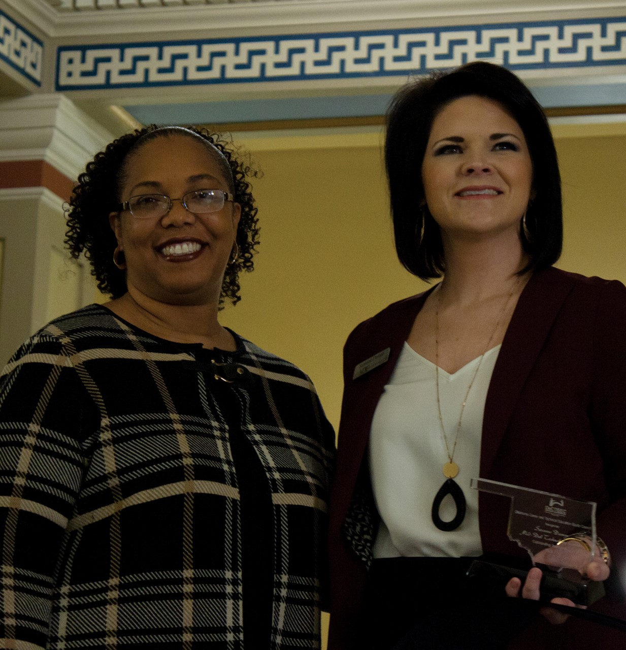Suzanne Damon, right, an instructor at Mid-Del Technology Center, recently received the Outstanding Instructor Award from the Oklahoma Career and Technical Education Equity Council. With her is Goldie Thompson, vice chancellor for student preparation and special programs with the Oklahoma State Regents for Higher Education.