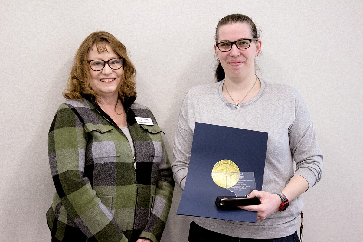 Chelsea Wilson, right, a Tulsa Technology Center graduate, recently received the Outstanding Graduate award from the Oklahoma Career and Technical Education Equity Council. With her is Lisa Batchelder, chief financial officer at the Oklahoma Department of Career and Technology Education.