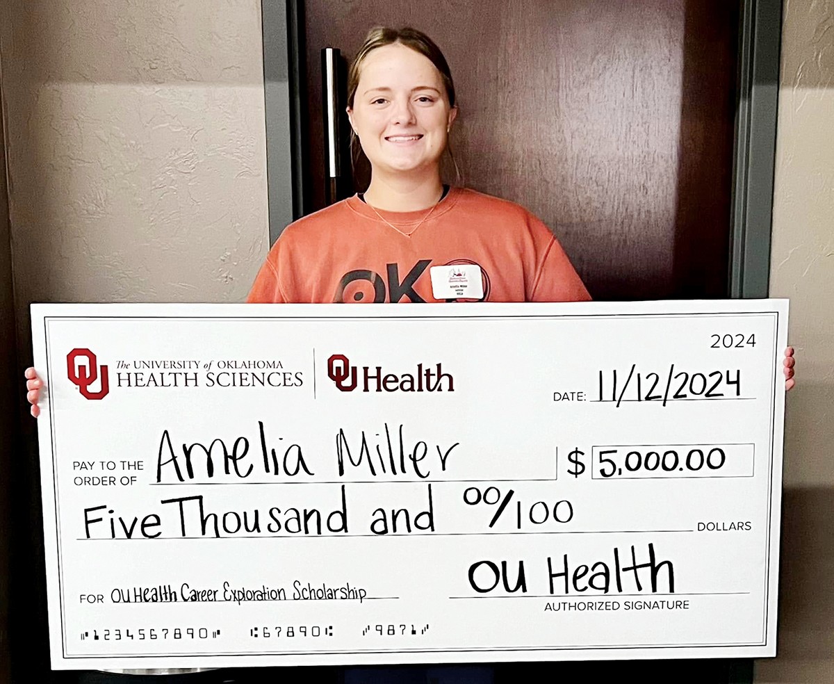 Amelia Miller, Indian Capital Technology Center student, received a $5,000 scholarship at OU Health's second annual Healthcare Career Exploration Day.