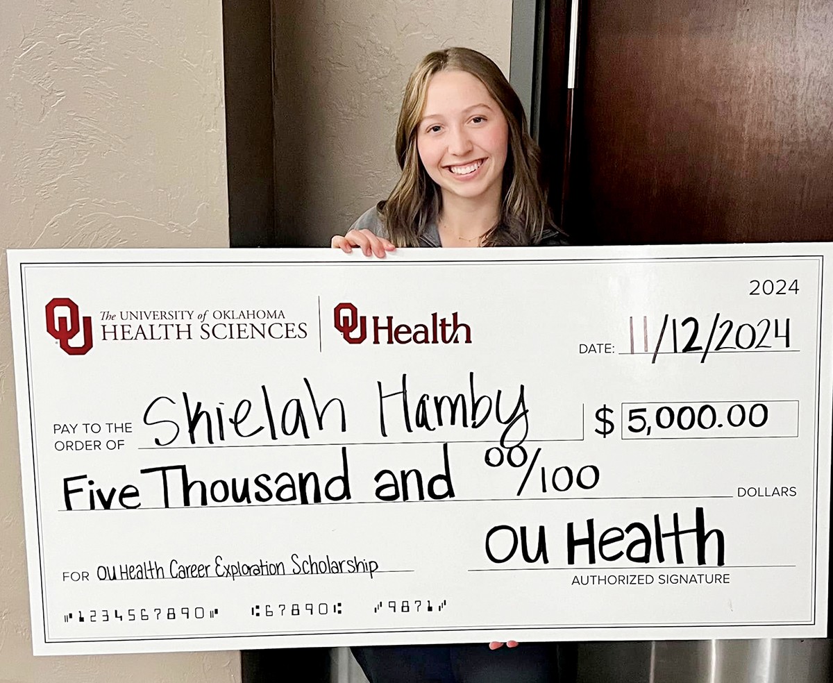 Skielah Hamby, Indian Capital Technology Center student, received a $5,000 scholarship at OU Health's second annual Healthcare Career Exploration Day.
