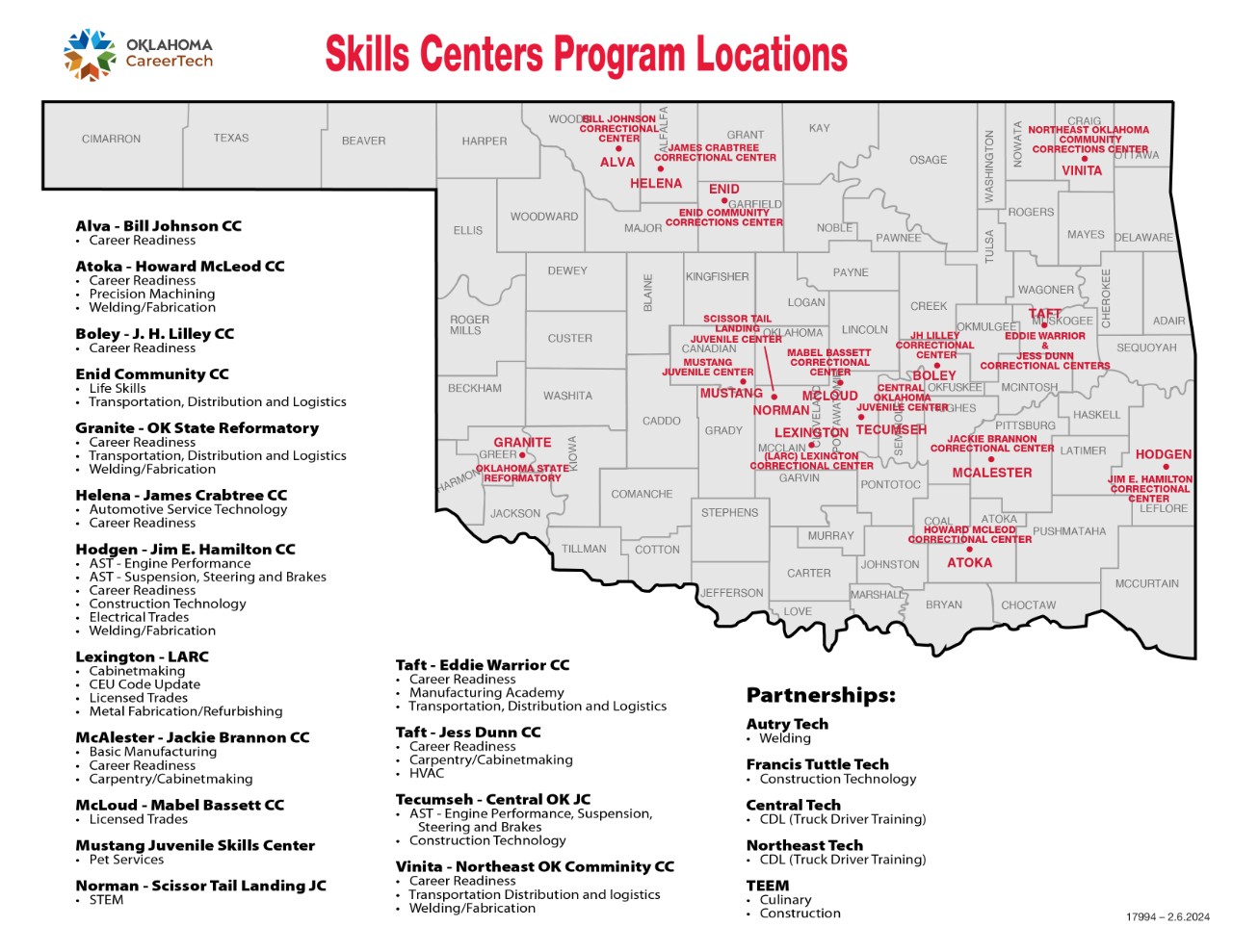 Map of Skills Centers locations