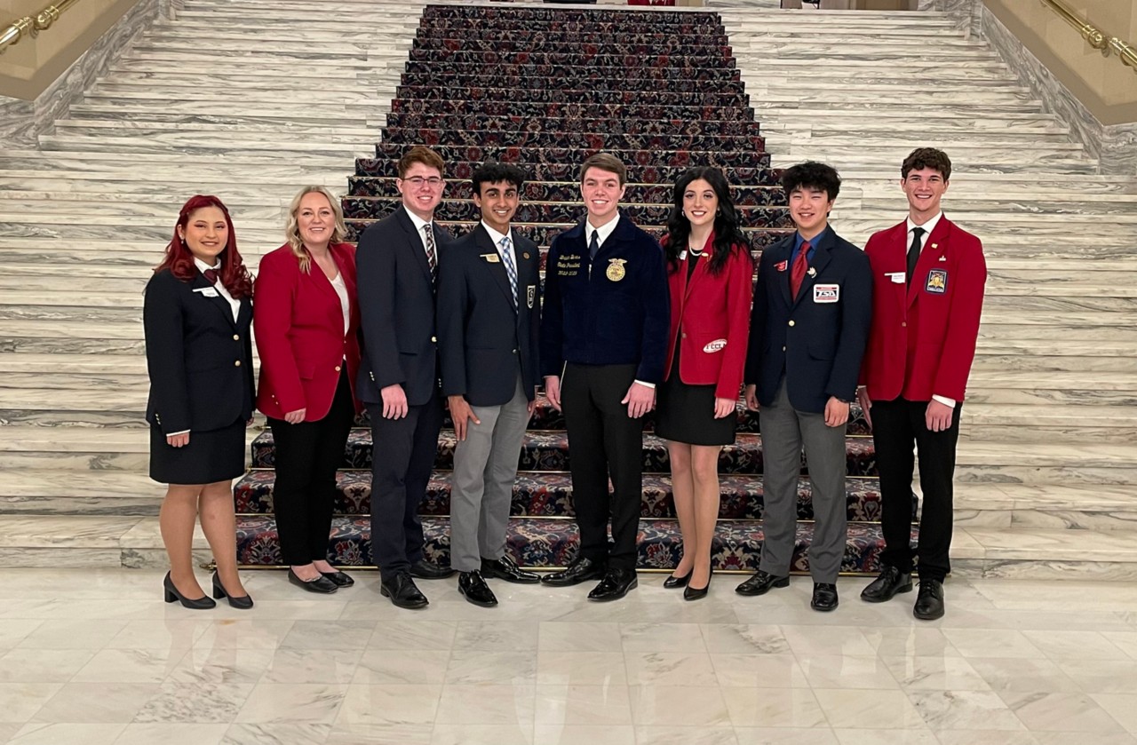 Oklahoma CareerTech has seven student organizations (CTSOs) with chapters spread across the state. This photo is of all the state presidents for each of the seven CTSOs.