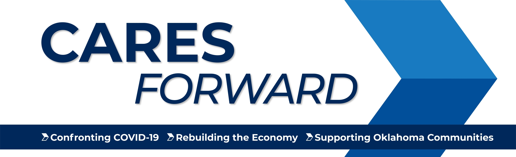 text: cares forward. subtext: confronting covid-19, rebuilding the economy, supporting oklahoma communities