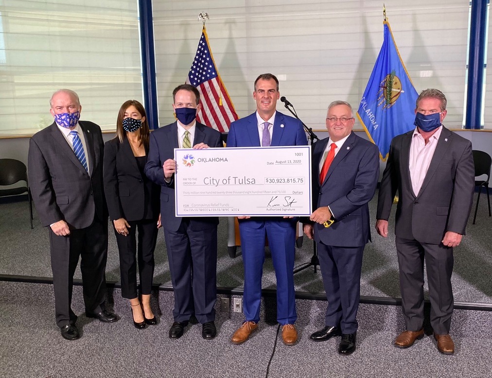Governor Stitt at City of Tulsa press conference Governor Stitt at City of Tulsa press conference displaying ceremonial check