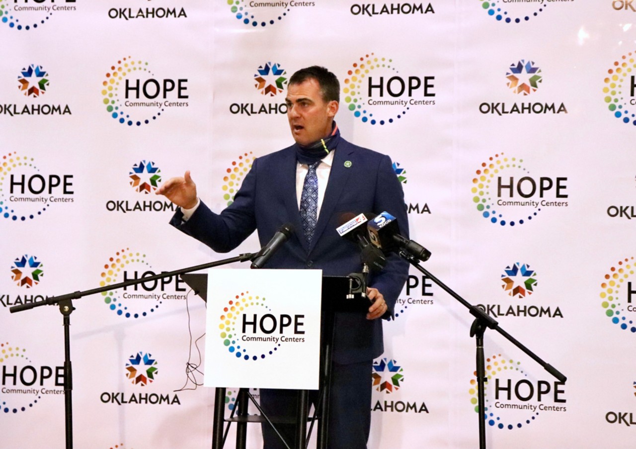 Governor Stitt speaking at the HOPE Community Center