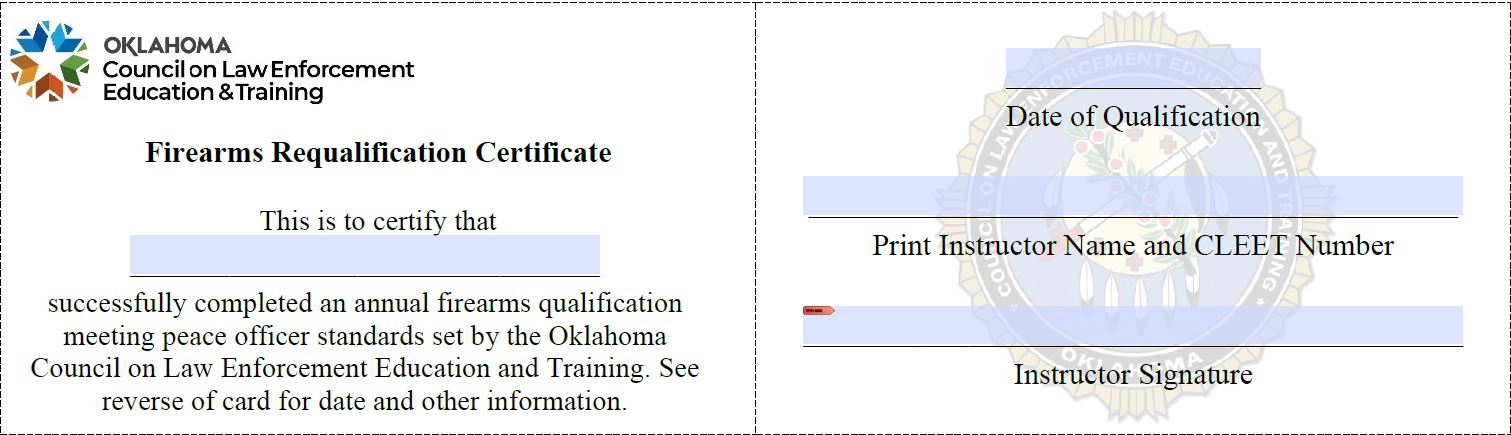 Firearms Requalification Certificate Card