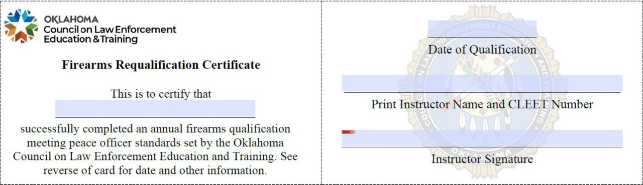 Firearms Requalification Certificate Card