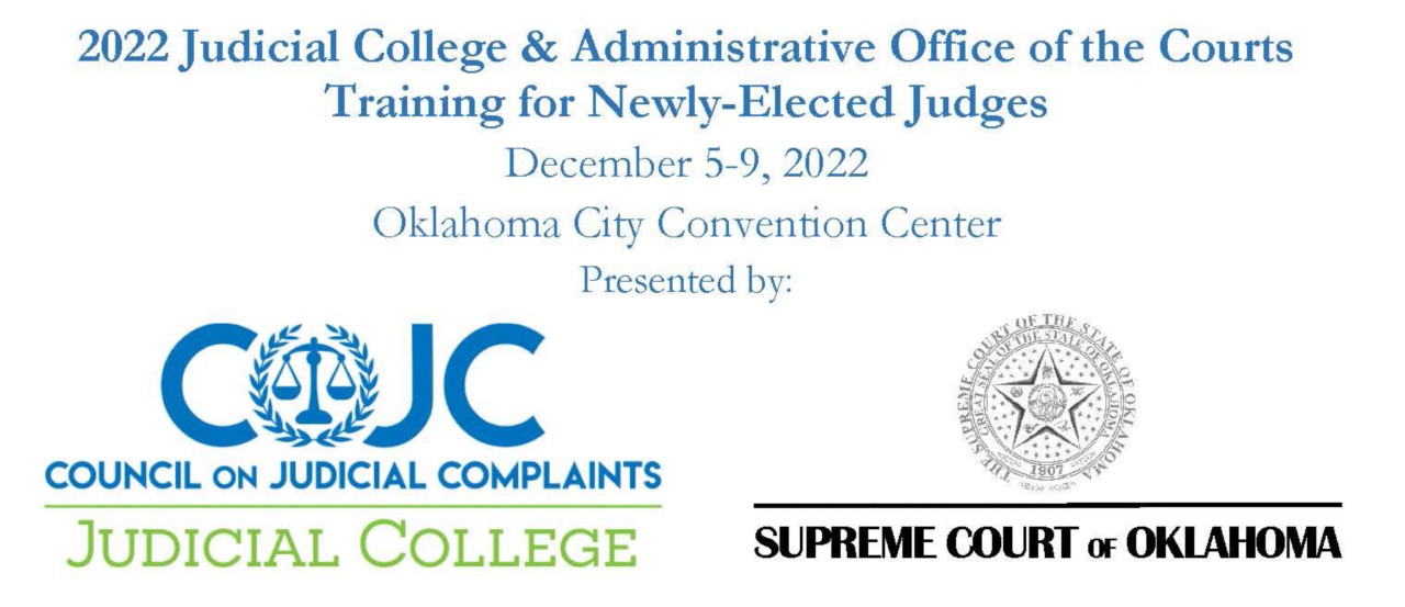 Judicial College and Supreme Court of Oklahoma logos for 2022 training.