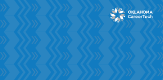 Virtual meeting background in blue with CareerTech logo