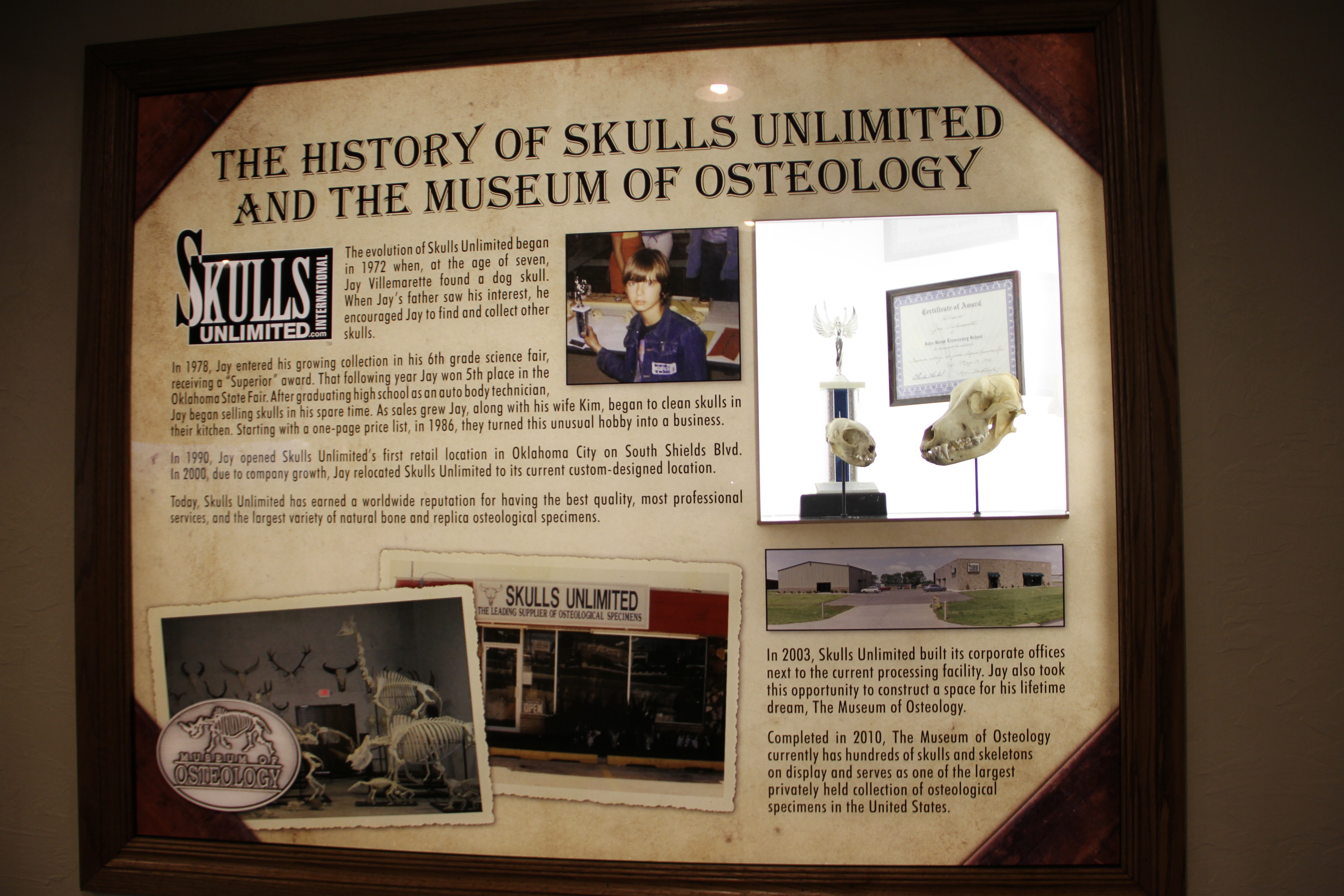 History of Skulls Unlimited plaque