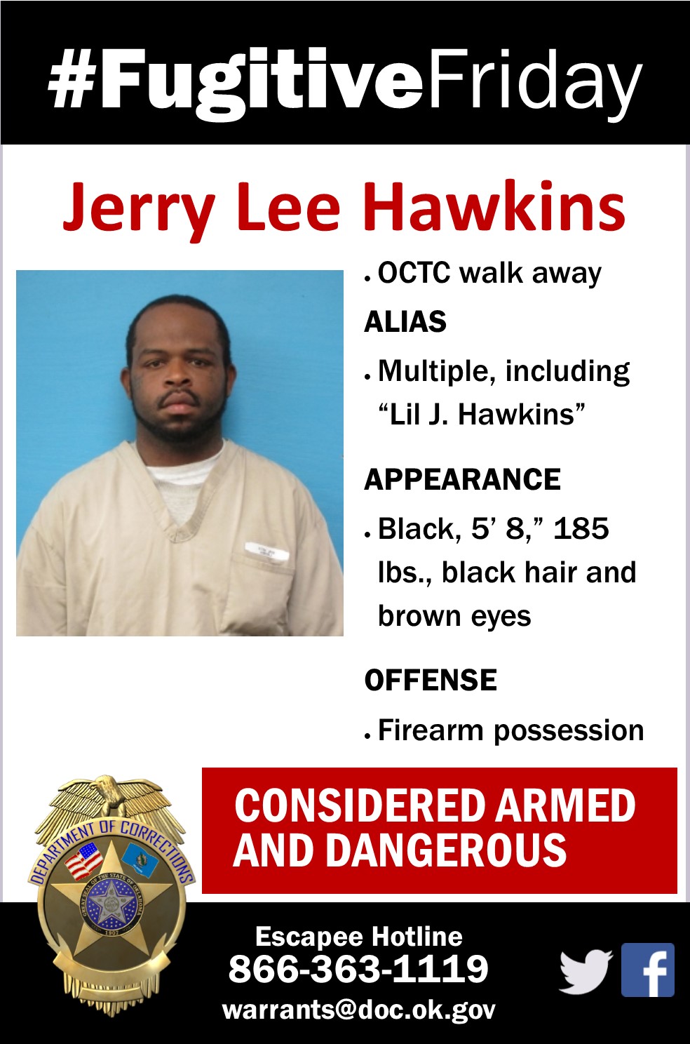 ODOC #FugitiveFriday: Jerry Lee Hawkins