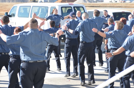 Recruits warming up before a physical training session earlier this week.
