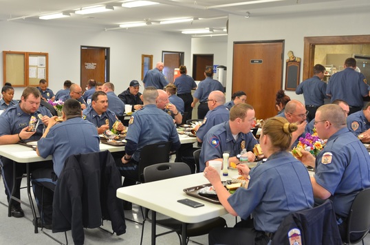 Recruits break for lunch during training. The Wilson Training Center has amenities to allow recruits to stay on location during their training.