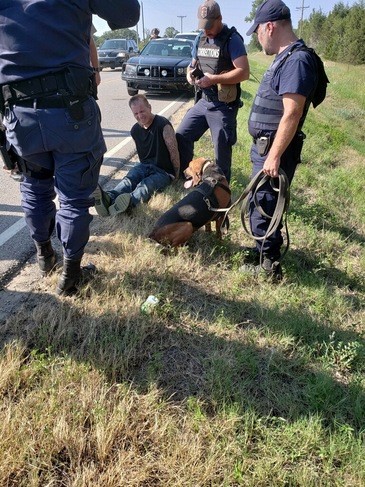 Johnny Simmons is shown after his arrest Wednesday afternoon following his early morning walkaway from Mack Alford Correctional Center in Stringtown.