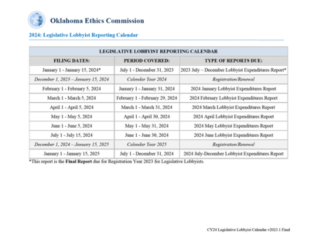 2024 Legislative Lobbyist Calendar