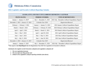 2024 Legislative and Executive Lobbyist Calendar