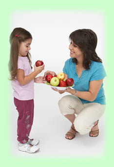 daughter and mother with apples