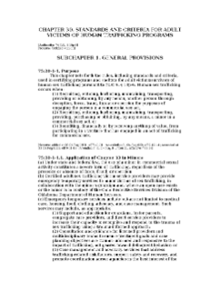 CHAPTER 30. STANDARDS AND CRITERIA FOR ADULT VICTIMS OF HUMAN TRAFFICKING PROGRAMS