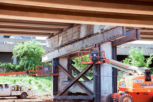 Several piers of the I-44 Belle Isle bridge were stripped this year as part of an ongoing repair project. Crews found extensive interior damage not known about previously, which will require a new emergency project to repair. Oklahoma Department of Transportation engineers emphasize that the bridge is safe for travel while work continues.