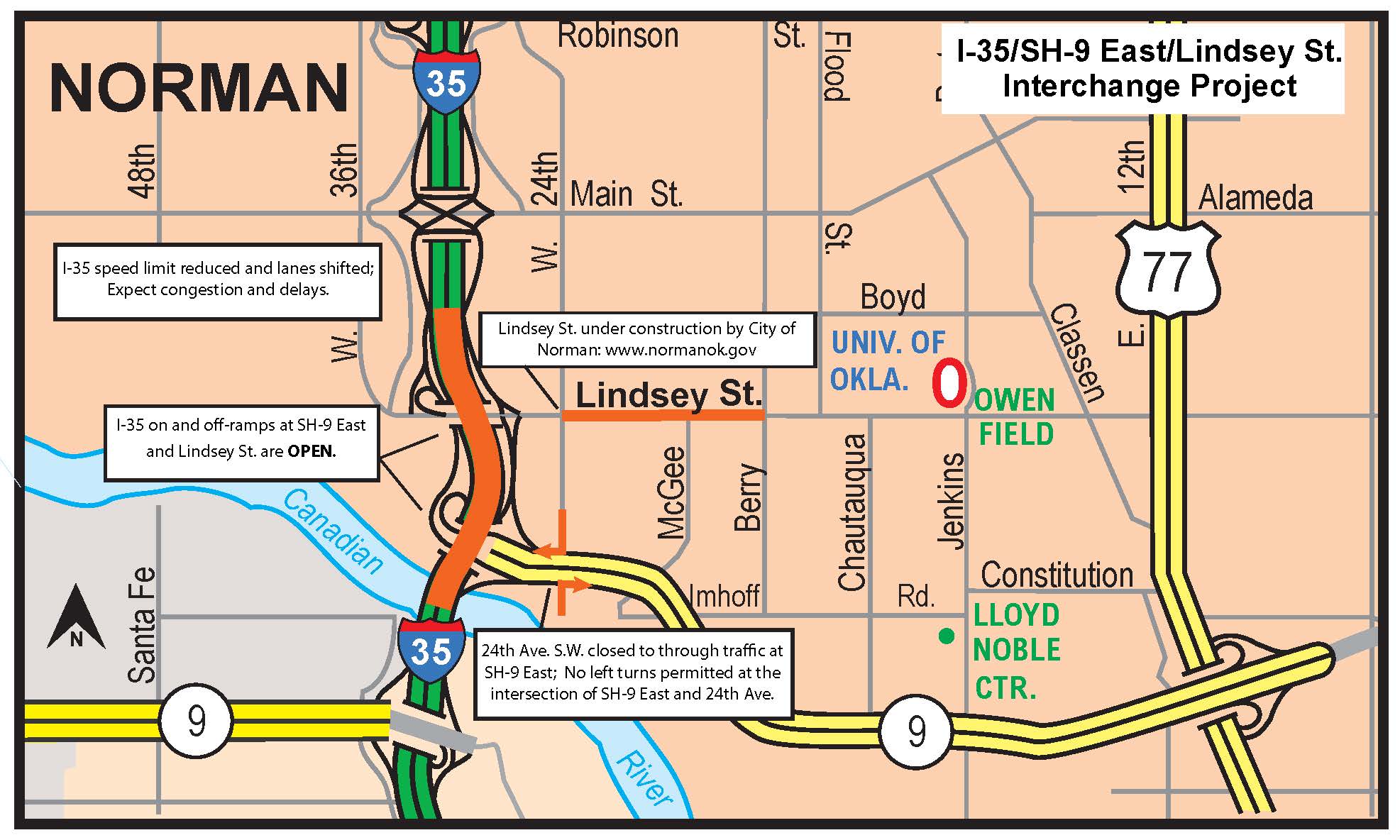 Map of I-35 construction in Norman