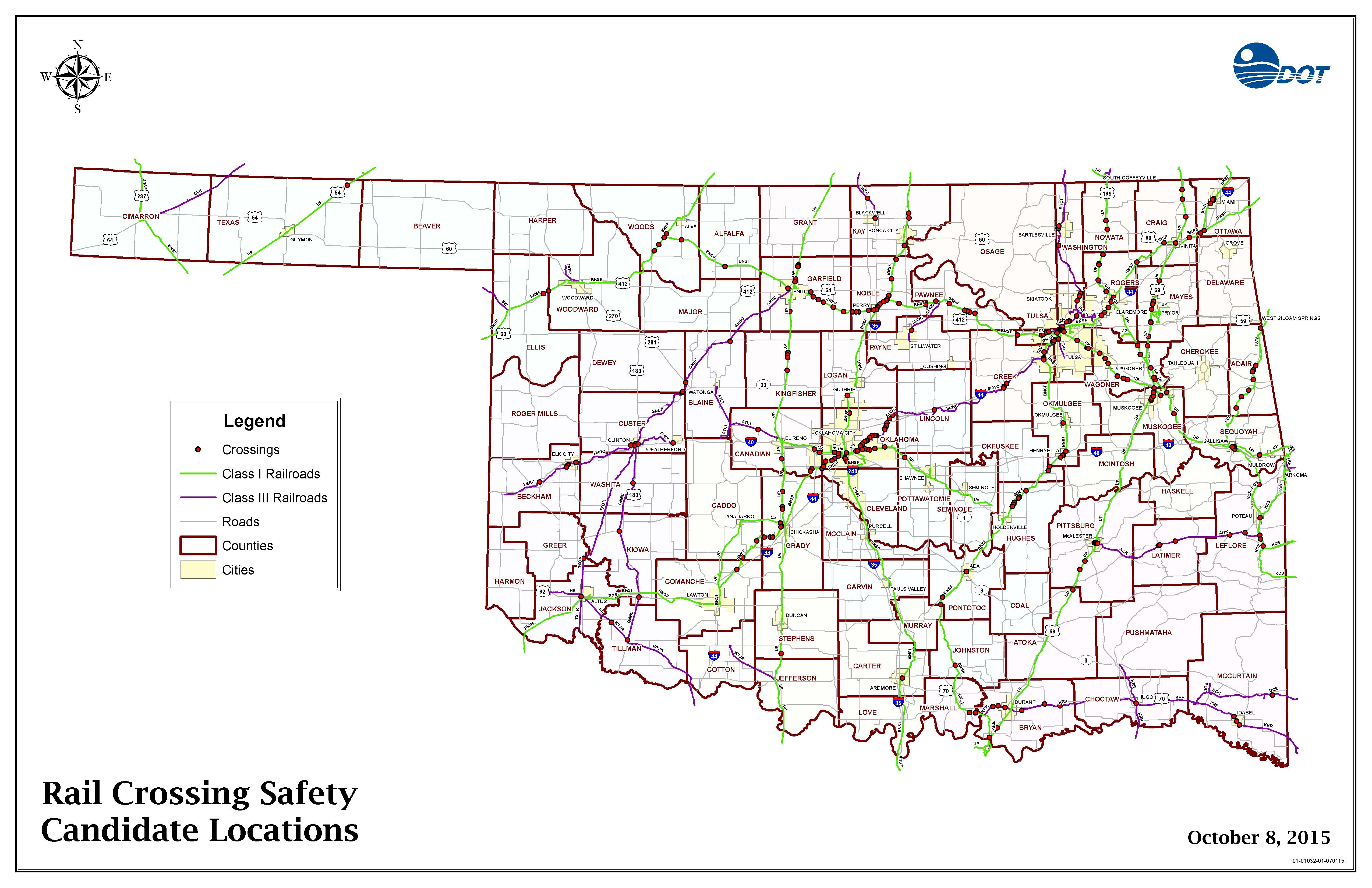 Map of candidates for rail crossing improvements