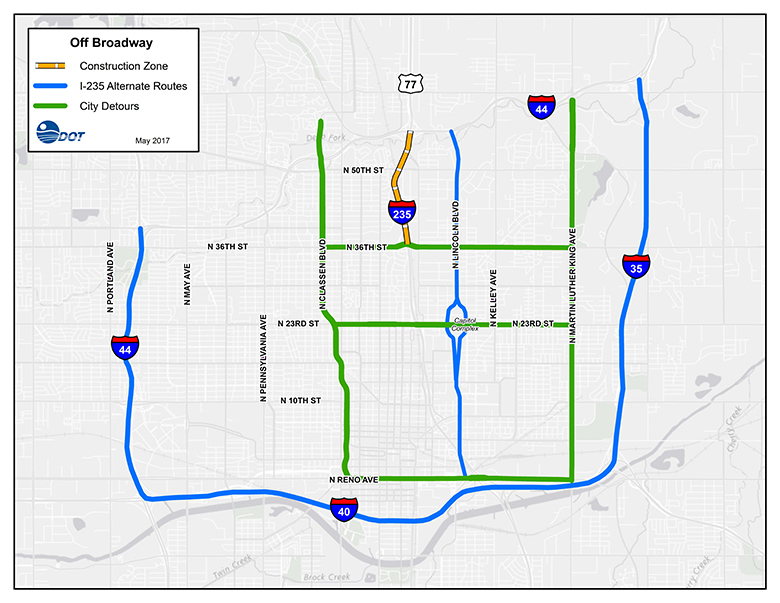 I-235 construction detour map