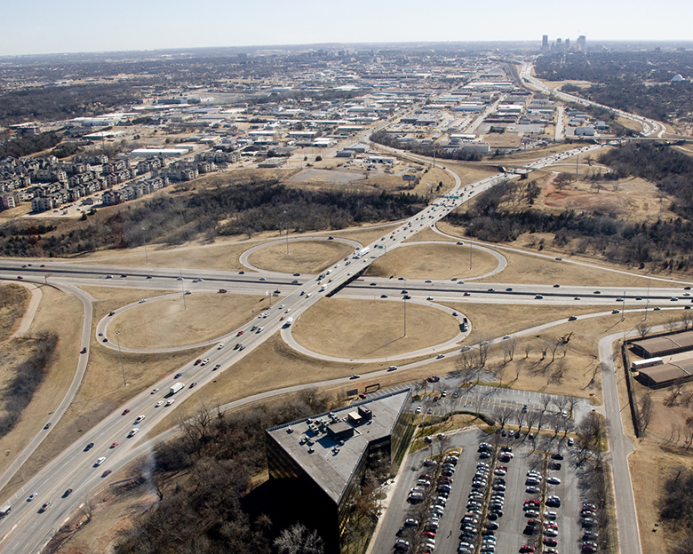 I-235 and I-44 interchange looking southbound