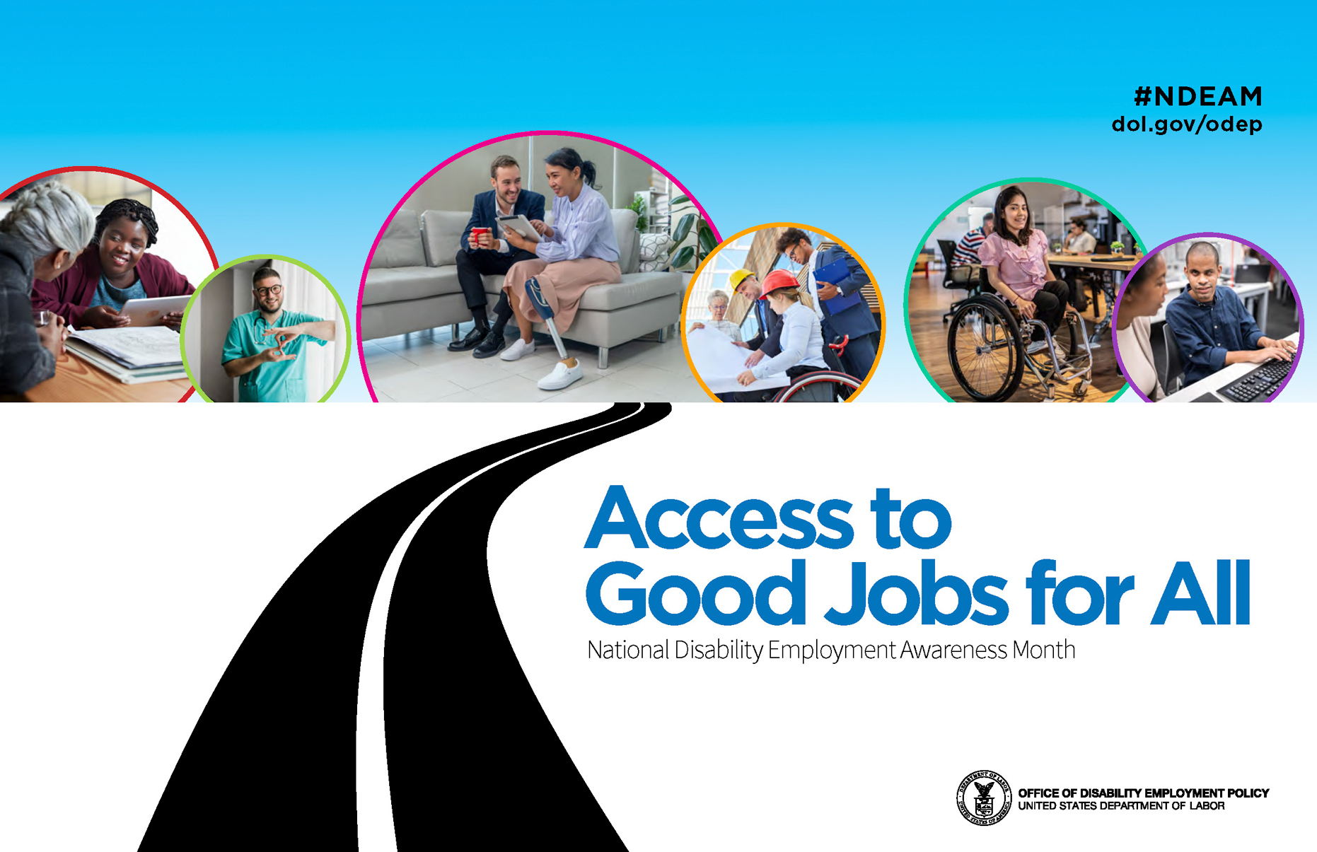 National Disability Employment Awareness Month logo. Access to Good Jobs for All.