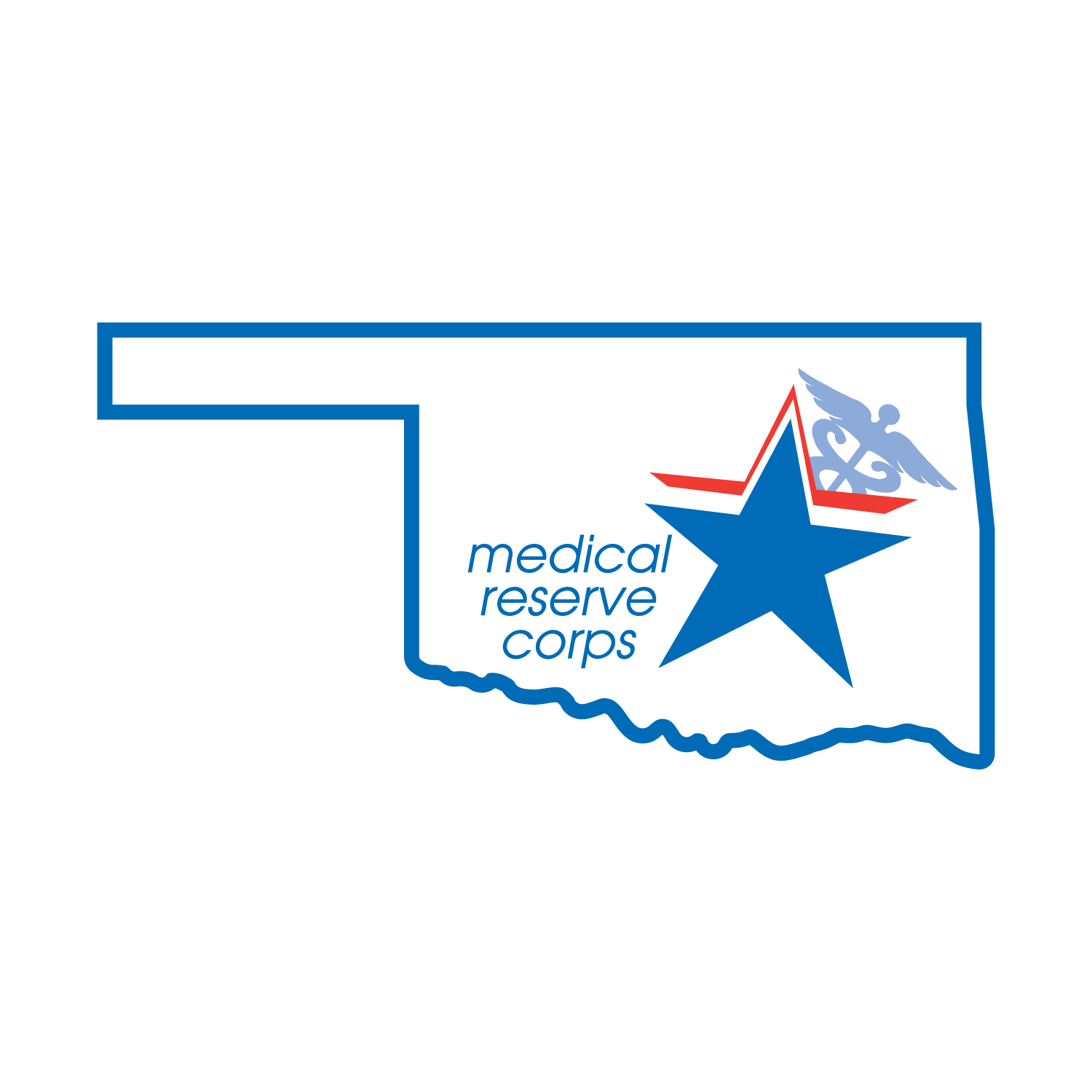 home page link and site logo of the oklahoma branded star in full color and dark blue text oklahoma medical reserve corps