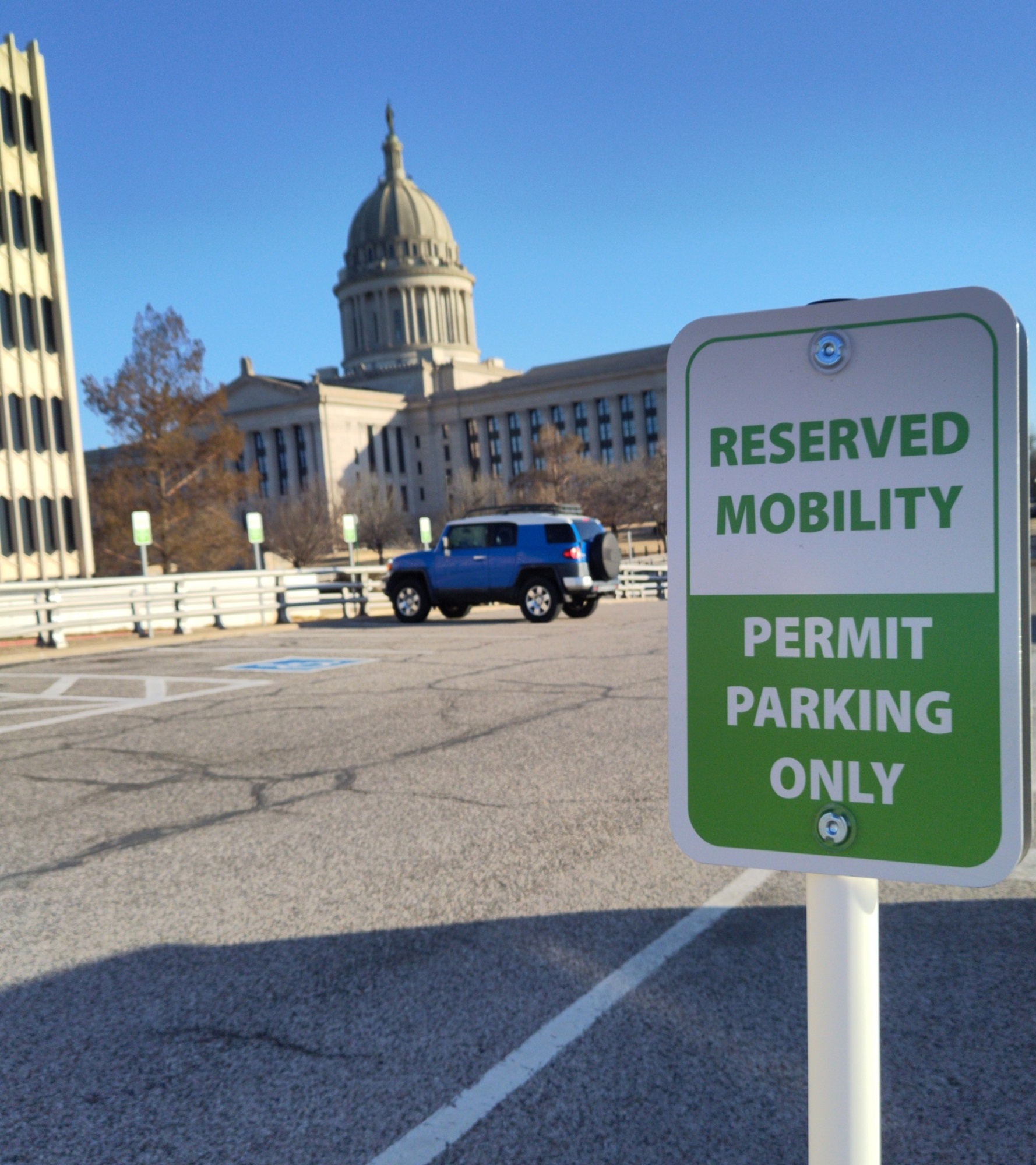 A mobility parking sign in the Capitol Complex