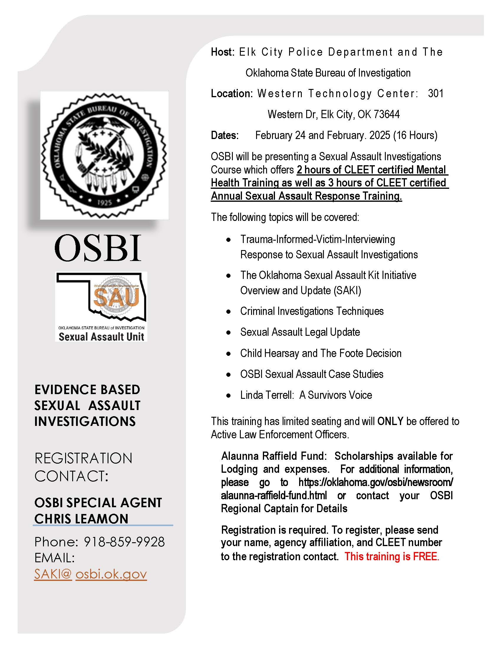 OSBI SAU FLYER for Elk City 2025