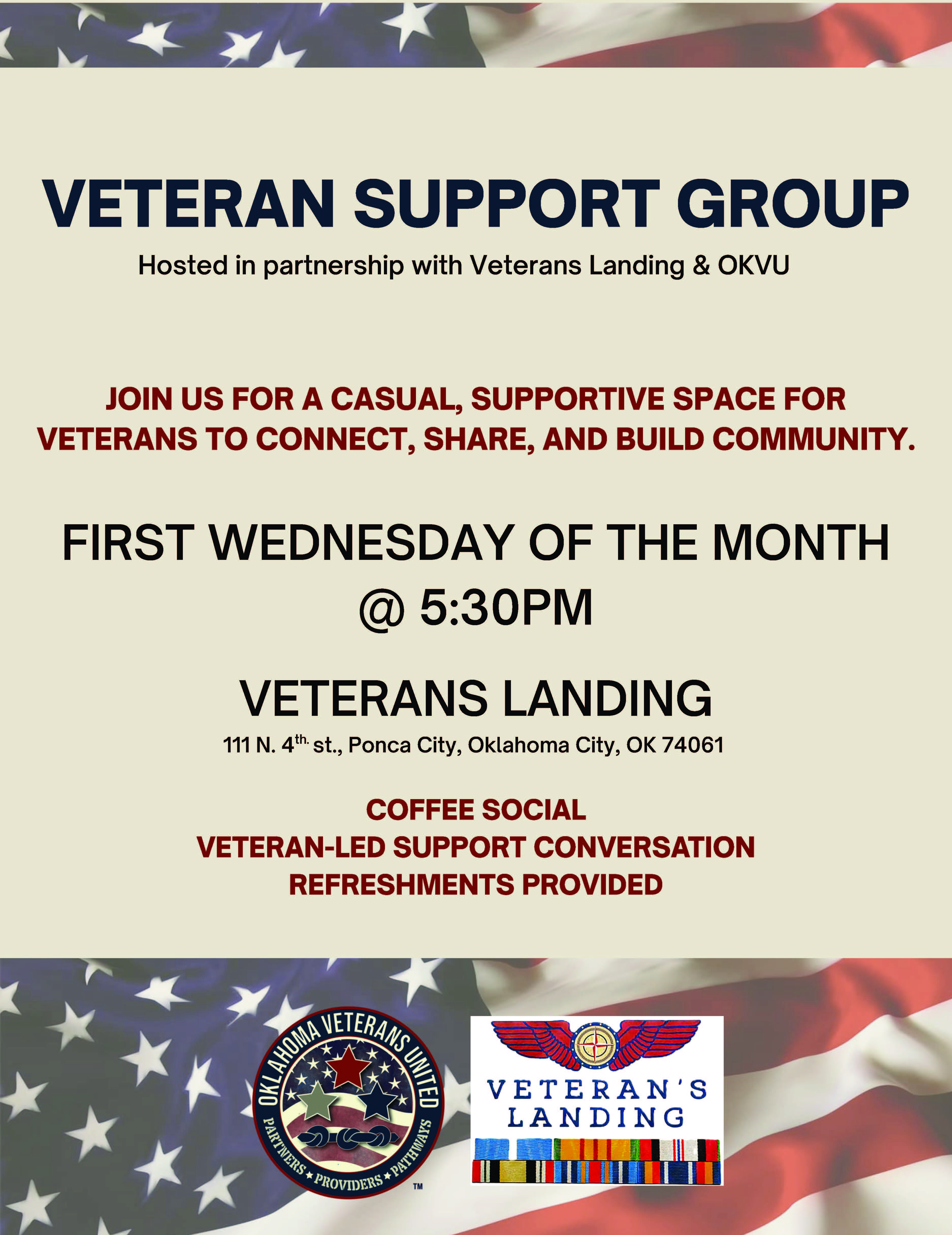 Veterans Landing - Veteran Support Group flier