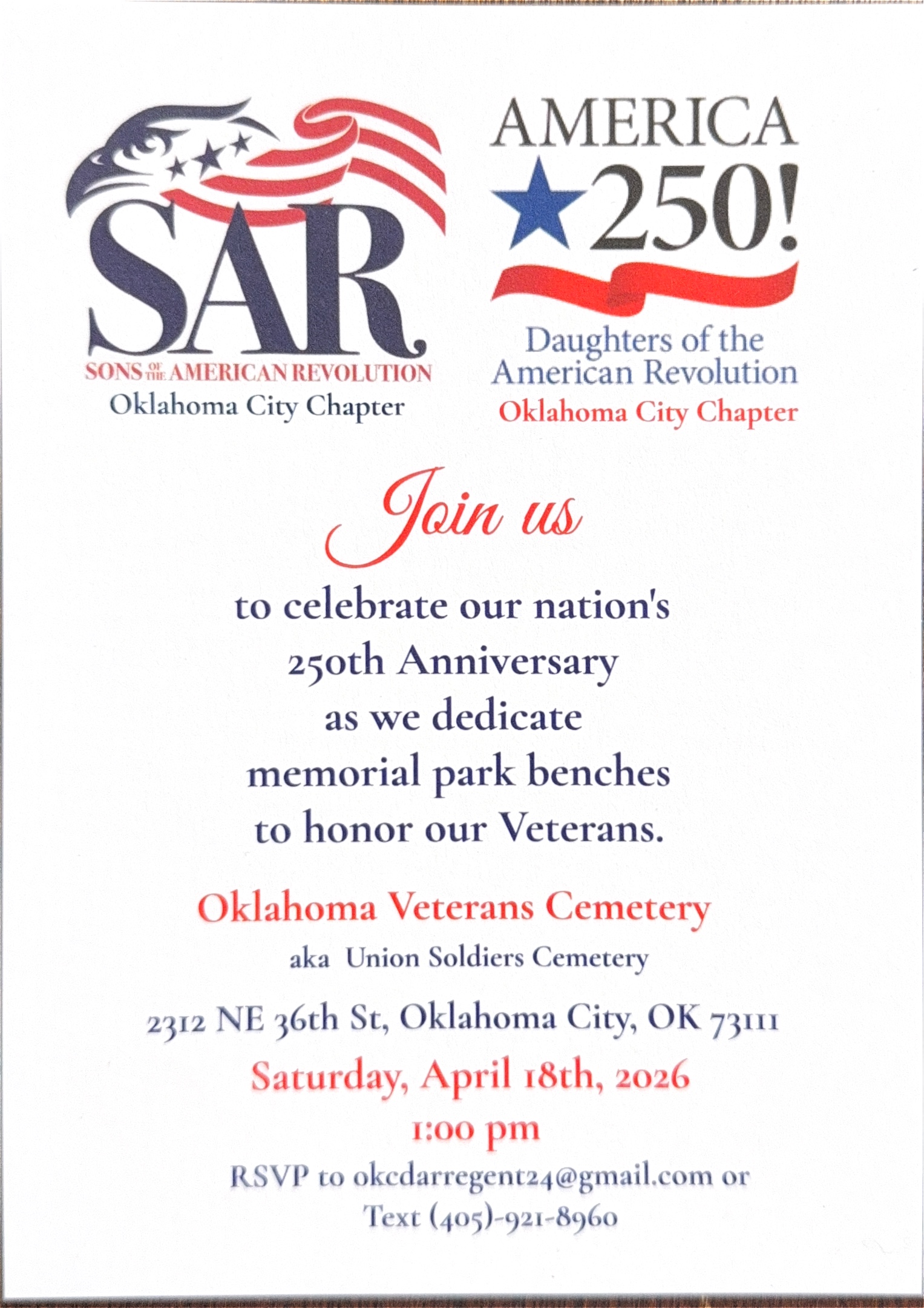 Bench Dedication Invite