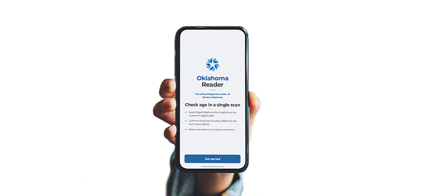 Phone with the Oklahoma Reader app homepage