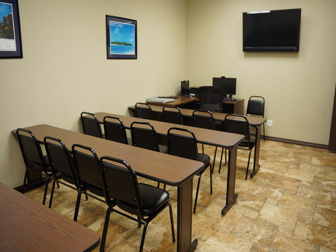 Training or testing room with available computer and television.                               